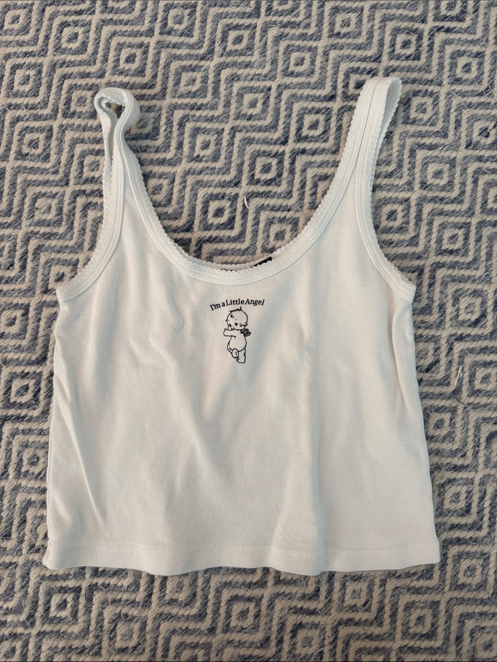 Brandy Melville White 'I'm a Little Angel' Cropped Tank